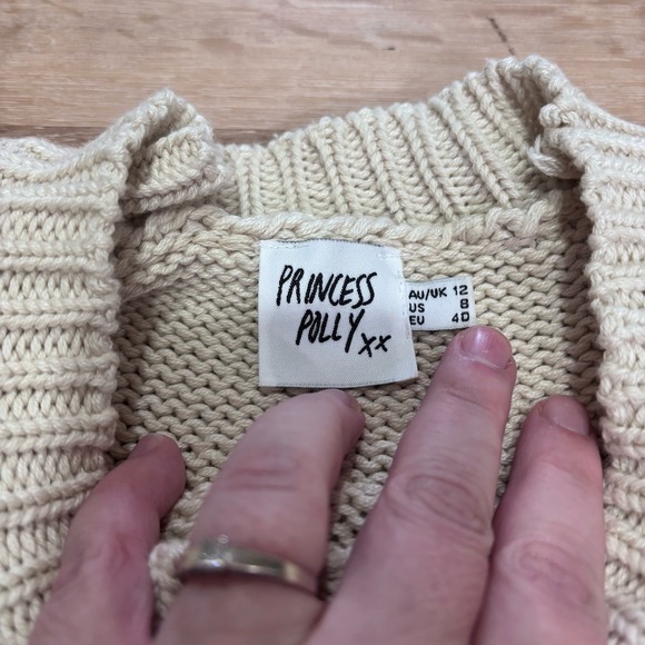 Princess Polly Cream Chunky Knit Sweater Dress Balloon Sleeve US 8 T77517U-09-F - Picture 5 of 6